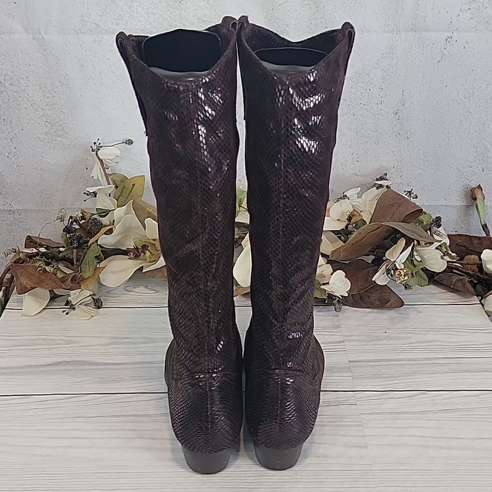 Honey Bee knee high python textured fabric boots … - image 9